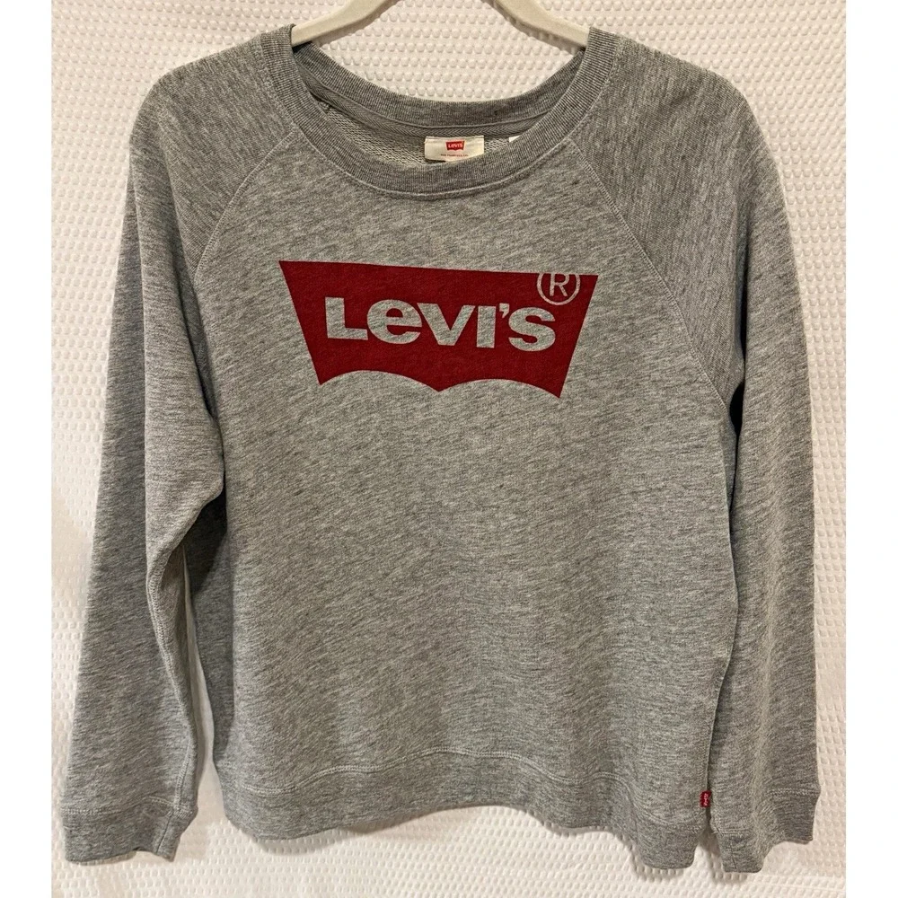 Levi's Unisex Gray Crewneck Pullover Sweatshirt Long Sleeve Logo Graphic Lg